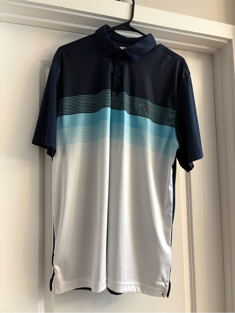 Greg Norman Collection Navy, Light Blue and White Gradient Polo
